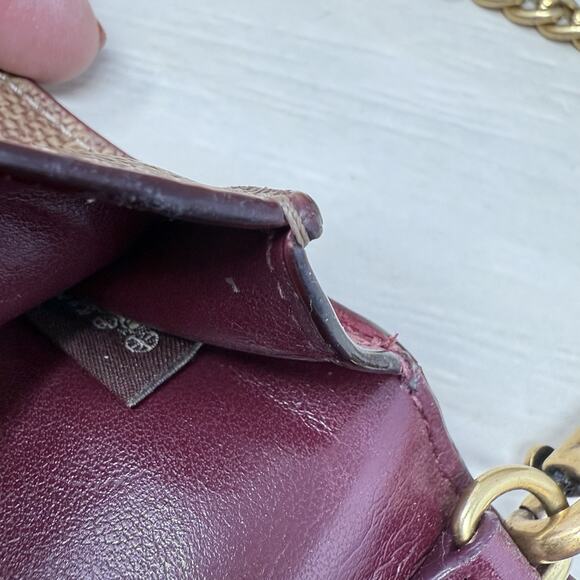 Coach Phone Crossbody Chain Strap Logo Canvas North South Pouch Red Accent - Picture 9 of 10